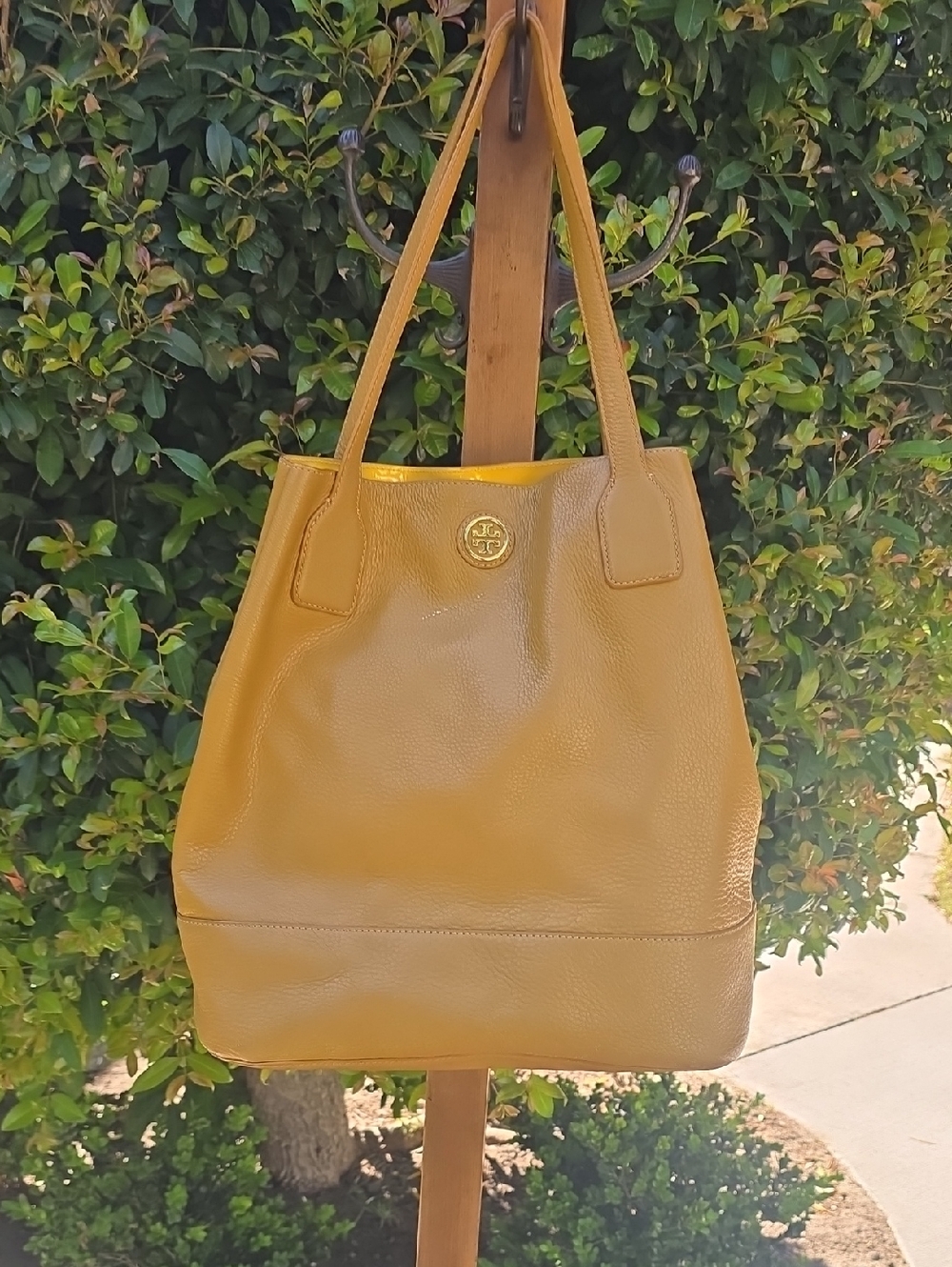 Tory Burch Mustard Yellow Pebbled Leather Tote